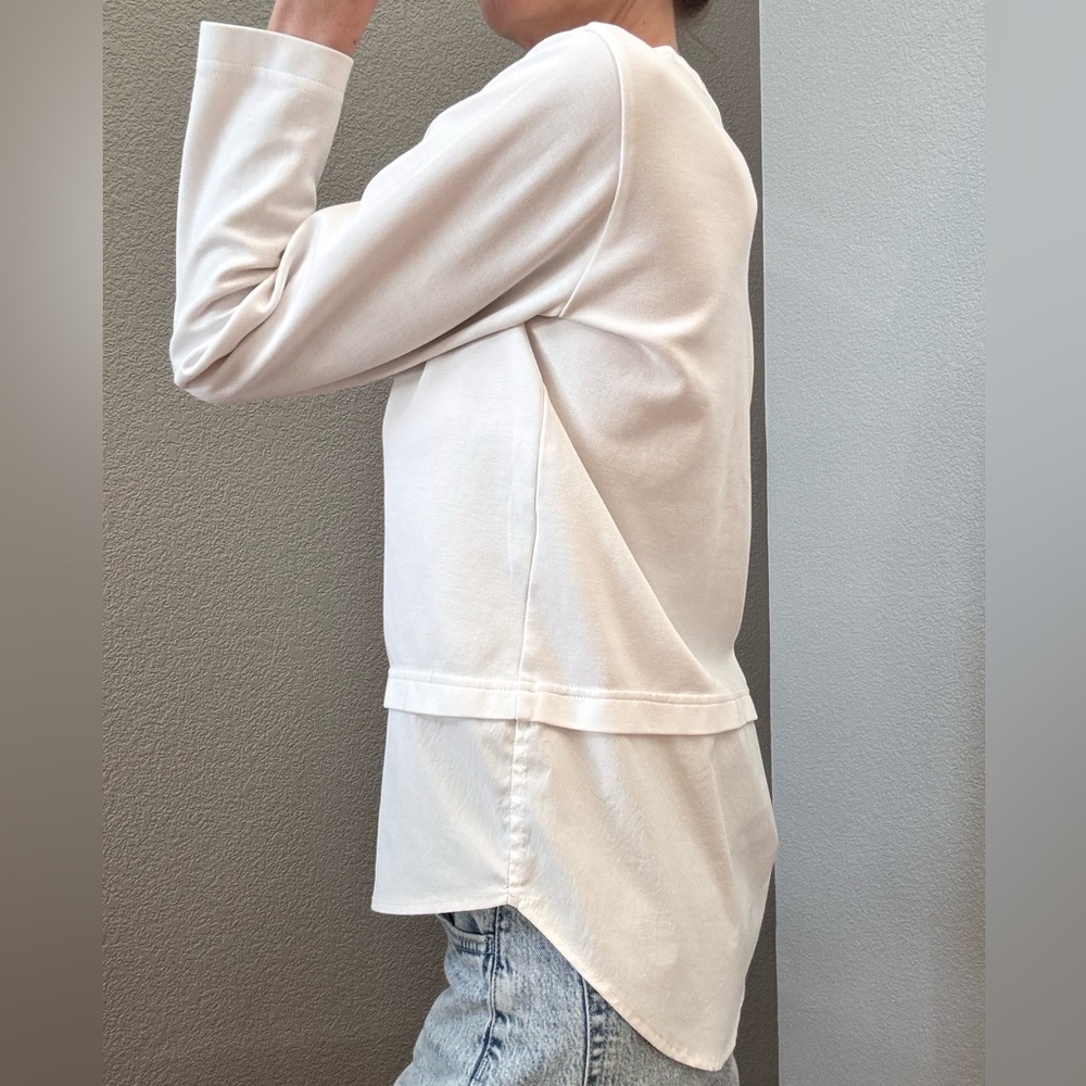 Athleta Layered Crew Neck Long Sleeve Top Women’s XXS Crisp White